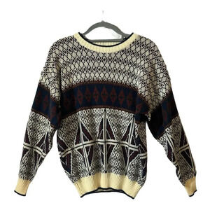 VTG Neil Martin‎ Men's Geometric 3D Knit Texture Sweater Multicolor Sz L Grandpa